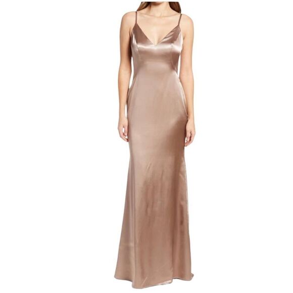 La Femme sheen V-neck Dress size 8 Nude NEW - Picture 1 of 7